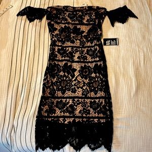 Black lace dress with cream underlay